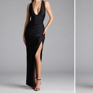 Jenn V-Neck Strappy Back Slit Long Formal Dress